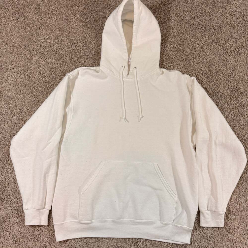 Russell Athletic Hoodie Mens L White Blank‎ Pullover Heavyweight Fleece EUC